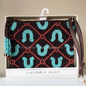 Sincerely Jules Boho Beaded Wristlet - Brown and Turquoise Western Vacation